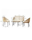 Salon de jardin 4 places avec table basse effet rotin Ravel naturel - 4 pièces