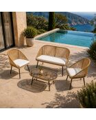 Salon de jardin 4 places avec table basse effet rotin Ravel naturel - 4 pièces