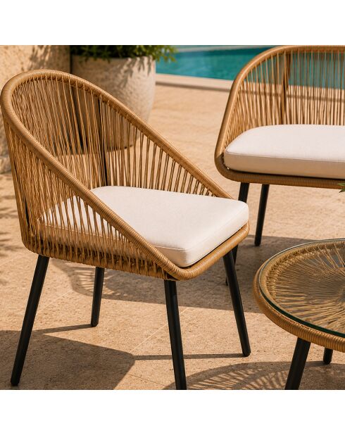 Salon de jardin 4 places avec table basse effet rotin Ravel naturel - 4 pièces