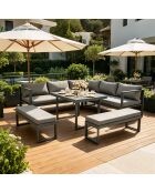 Salon de jardin 7/9 places Limone gris foncé avec canapé et 2 bancs - 4 pièces