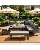 Salon de jardin 7/9 places Limone gris foncé avec canapé et 2 bancs - 4 pièces