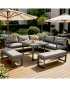 Salon de jardin 7/9 places Limone gris foncé avec canapé et 2 bancs - 4 pièces
