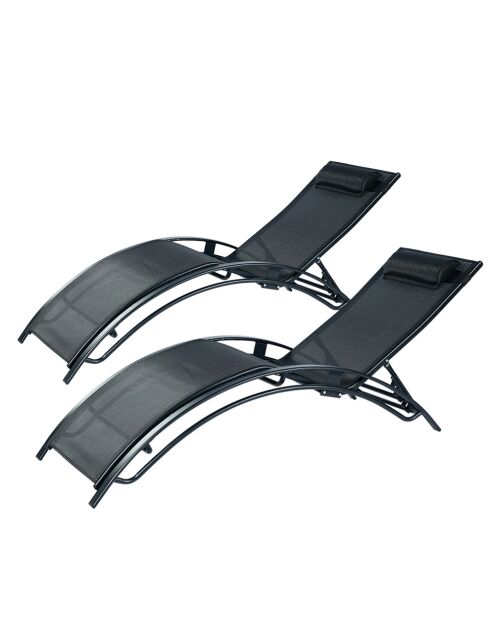 Lot de 2 transats ajustables Manado noir - 81x157x59 cm