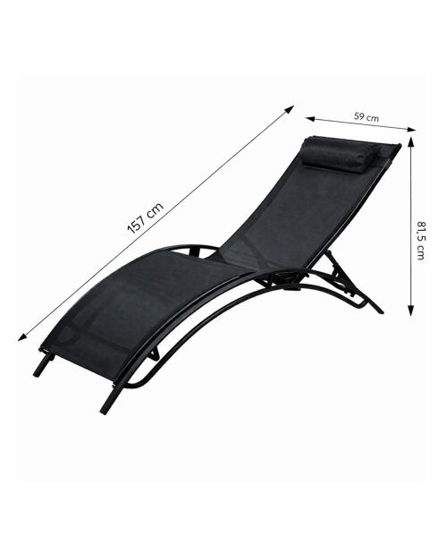 Lot de 2 transats ajustables Manado noir - 81x157x59 cm