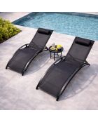 Lot de 2 transats ajustables Manado noir - 81x157x59 cm