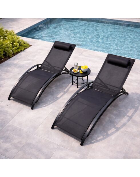 Lot de 2 transats ajustables Manado noir - 81x157x59 cm