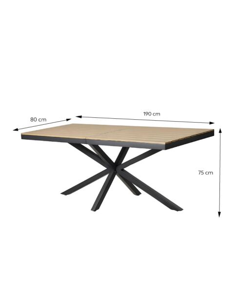 Moita Gartentisch für 8 Personen in brauner Holzoptik, 190 x 80 x 75 cm