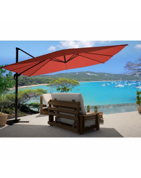 Koriva Rechteckiger, um 360° drehbarer Offset-Sonnenschirm aus Terrakotta — 300 x 400 x 280 cm