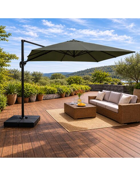 Ceret grüner rechteckiger versetzter drehbarer Aluminium-Sonnenschirm - 300x400x258 cm