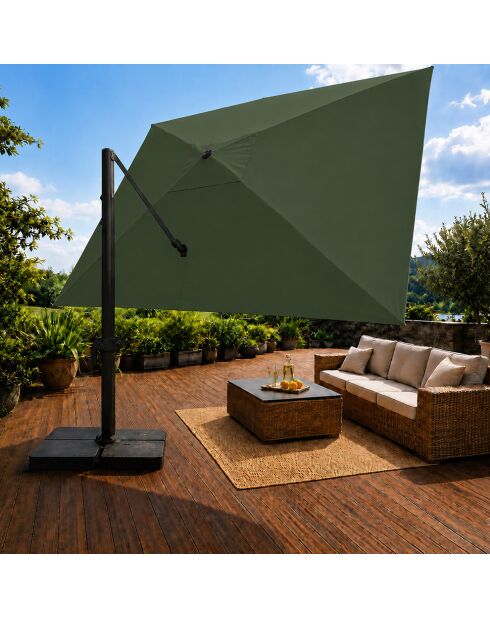 Ceret grüner rechteckiger versetzter drehbarer Aluminium-Sonnenschirm - 300x400x258 cm
