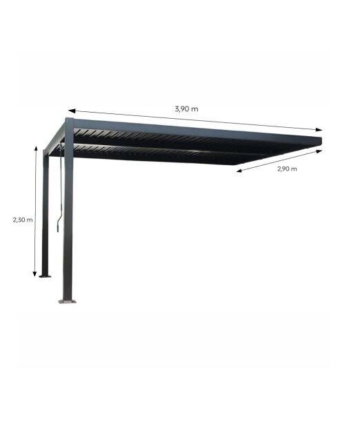 Kamares schwarze lehnbare bioklimatische Pergola aus Aluminium - 390x290x230 m
