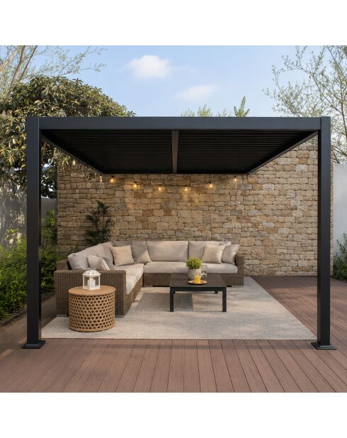 Kamares schwarze lehnbare bioklimatische Pergola aus Aluminium - 390x290x230 m