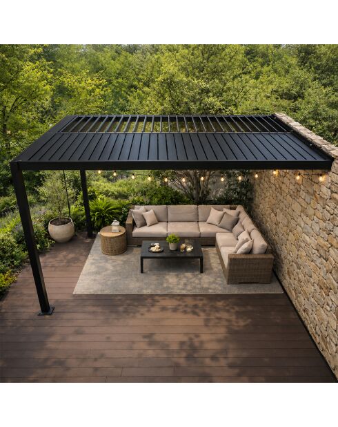 Kamares schwarze lehnbare bioklimatische Pergola aus Aluminium - 390x290x230 m