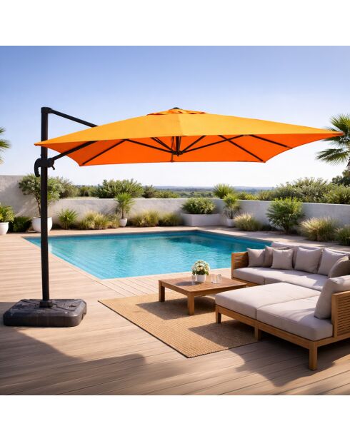 Koriva Rechteckiger, drehbarer, verstellbarer Aluminium-Sonnenschirm, 300 x 400 x 268 cm, Orange