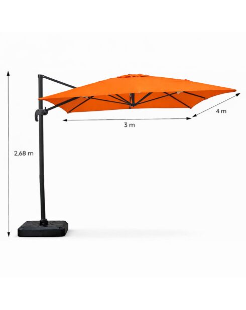 Koriva Rechteckiger, drehbarer, verstellbarer Aluminium-Sonnenschirm, 300 x 400 x 268 cm, Orange