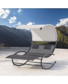 Transat double à bascule avec auvent Paleno noir et gris - 173x139x169 cm