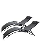 Lot de 2 transats ajustables Manado noir et gris - 81x157x59 cm