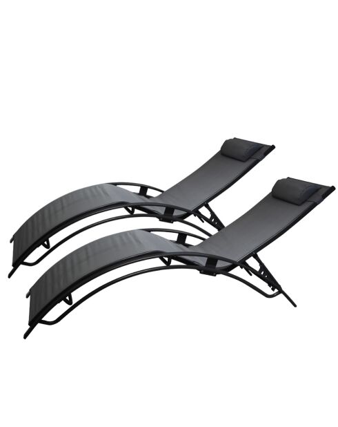 Lot de 2 transats ajustables Manado noir et gris - 81x157x59 cm