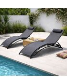 Lot de 2 transats ajustables Manado noir et gris - 81x157x59 cm
