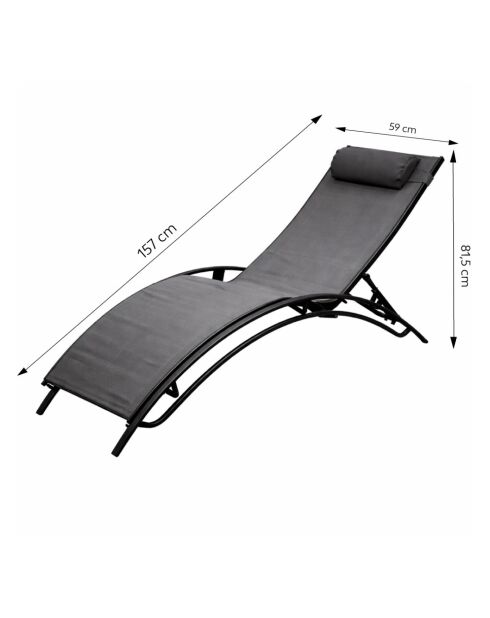Lot de 2 transats ajustables Manado noir et gris - 81x157x59 cm