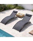 Lot de 2 transats ajustables Manado noir et gris - 81x157x59 cm