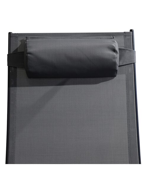 Lot de 2 transats ajustables Manado noir et gris - 81x157x59 cm