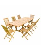 Salon de jardin en teck massif 8 à 10 places avec table rectangulaire et 8 chaises Lireno marron - 9 pièces