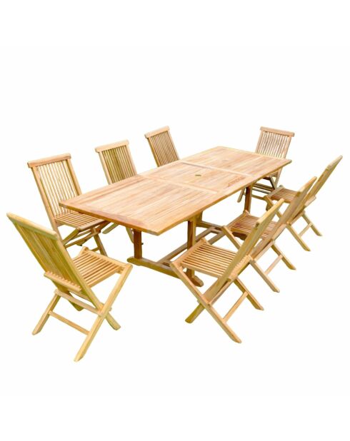 Salon de jardin en teck massif 8 à 10 places avec table rectangulaire et 8 chaises Lireno marron - 9 pièces