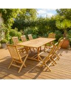 Salon de jardin en teck massif 8 à 10 places avec table rectangulaire et 8 chaises Lireno marron - 9 pièces