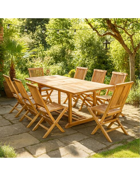 8- bis 10-Sitzer-Gartenmöbel aus massivem Teakholz mit rechteckigem Tisch und 8 braunen Lireno-Stühlen - 9 Stück