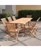 Salon de jardin en teck massif 8 à 10 places avec table rectangulaire et 8 chaises Lireno marron - 9 pièces