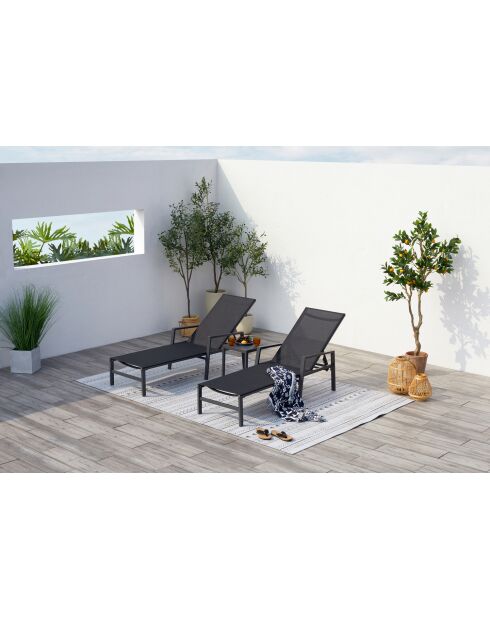 Lot de 2 transats et une table d'appoint Parivo noir - 3 pièces