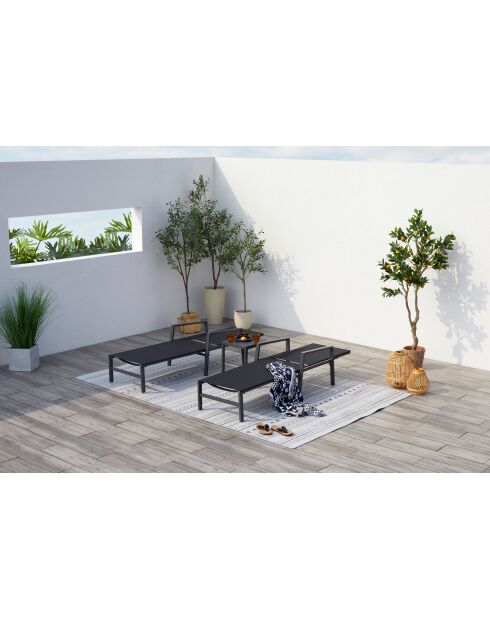 Lot de 2 transats et une table d'appoint Parivo noir - 3 pièces