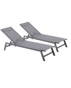 Lot de 2 transats avec roulettes Nelina gris foncé - 191x55x100 cm