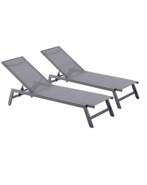 Lot de 2 transats avec roulettes Nelina gris foncé - 191x55x100 cm