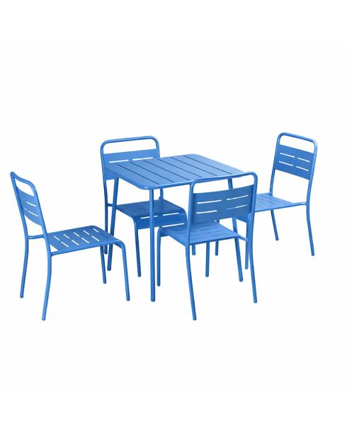 Ensemble table de jardin carrée et 4 chaises Falcou bleues - 5 pièces