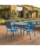 Ensemble table de jardin carrée et 4 chaises Falcou bleues - 5 pièces