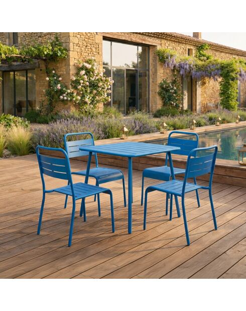 Ensemble table de jardin carrée et 4 chaises Falcou bleues - 5 pièces