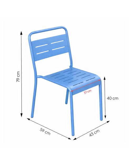 Ensemble table de jardin carrée et 4 chaises Falcou bleues - 5 pièces
