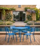 Ensemble table de jardin carrée et 4 chaises Falcou bleues - 5 pièces