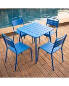 Ensemble table de jardin carrée et 4 chaises Falcou bleues - 5 pièces
