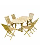 Table de jardin ovale et 6 chaises en teck Lireno marron - 7 pièces