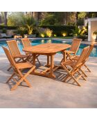 Table de jardin ovale et 6 chaises en teck Lireno marron - 7 pièces