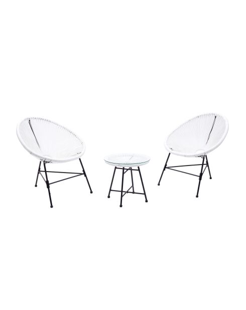 Salon de jardin 2 fauteuils ronds avec table basse Verano blanc - 3 pièces