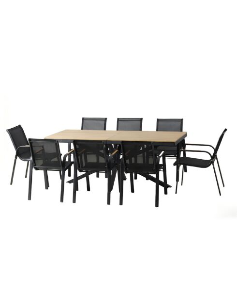 Ensemble de jardin avec table effet bois et 8 fauteuils Moita marron - 9 pièces