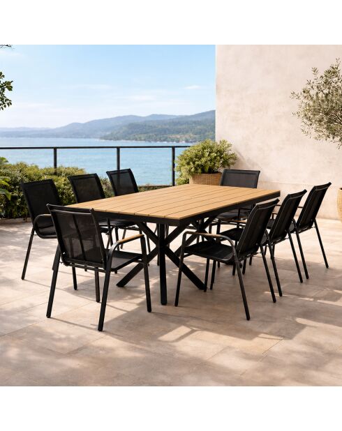 Ensemble de jardin avec table effet bois et 8 fauteuils Moita marron - 9 pièces