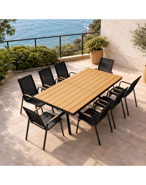 Ensemble de jardin avec table effet bois et 8 fauteuils Moita marron - 9 pièces