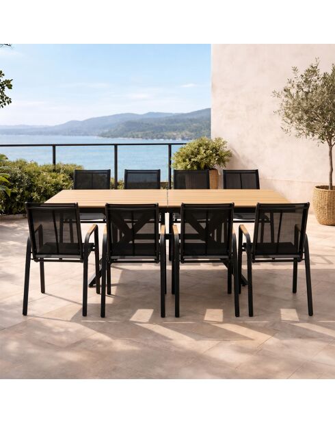 Ensemble de jardin avec table effet bois et 8 fauteuils Moita marron - 9 pièces