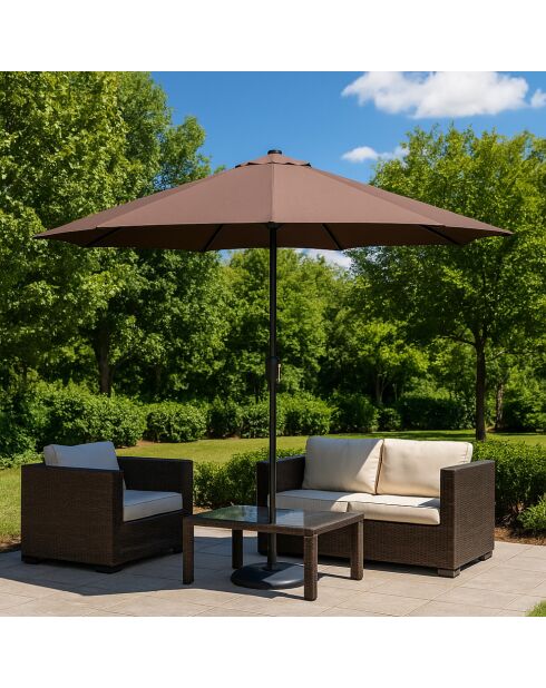 Ombrello LED rotondo Samos marrone - 292x292x245 cm