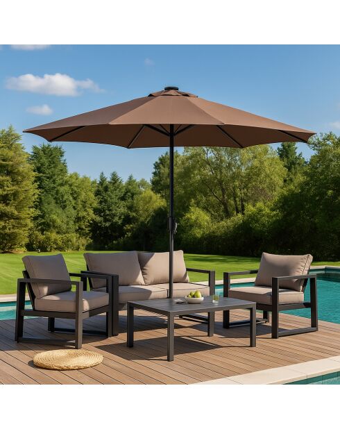 Ombrello LED rotondo Samos marrone - 292x292x245 cm